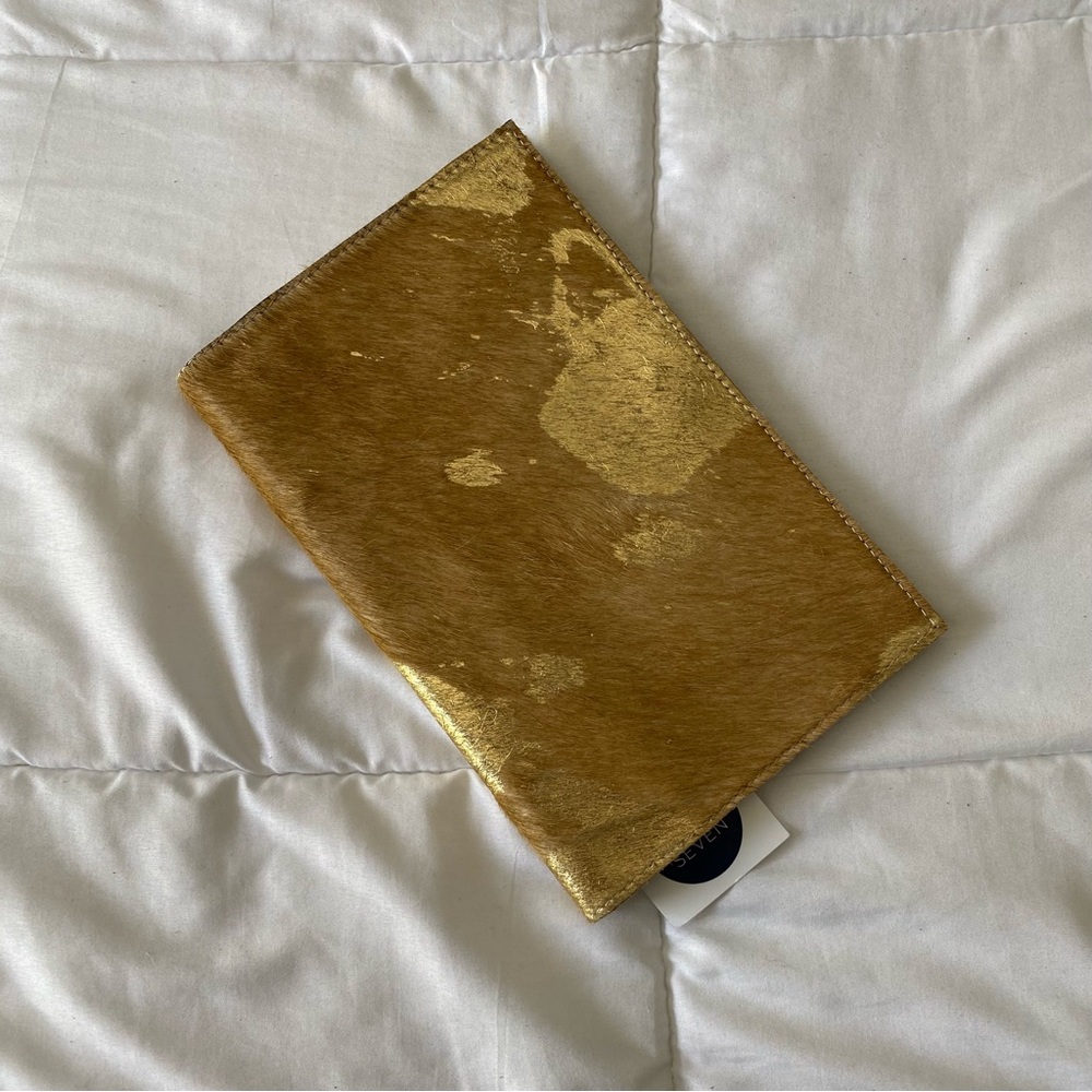 Mer Sea & Co. Calf Hair Metallic Gold Snap Closure Clutch